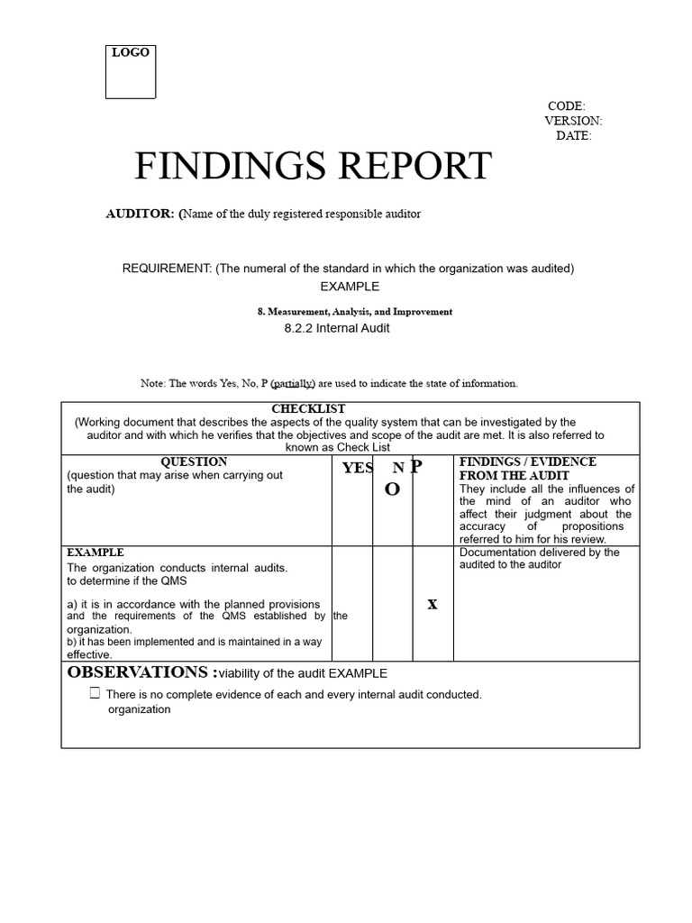 Internal Audit Findings Report Template | PDF | Audit | Internal Audit