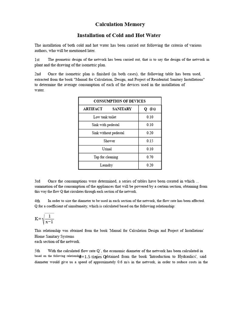 Water Installation Design and Calculations | PDF | Water Heating ...