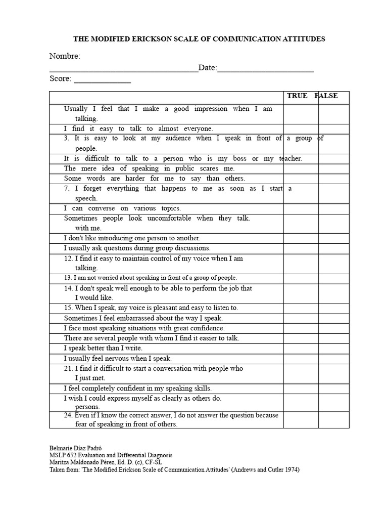 Modified Erickson Communication Scale | PDF | Communication | Questionnaire
