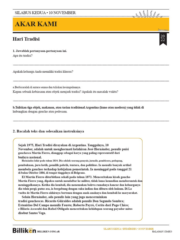 AKTIVITAS SEKUENSI 2C Efemeris 10 November Hari Tradisi 2022 BILLIKEN | PDF