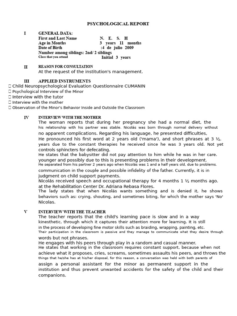 Psychological Report Template | PDF | Psychology | Aggression