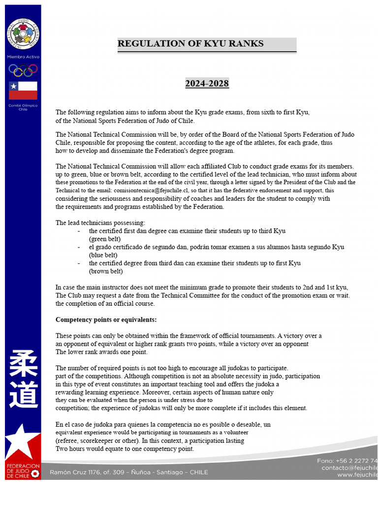 Kyu Rank Regulations for Judo 2024-2028 | PDF | Judo | Grappling