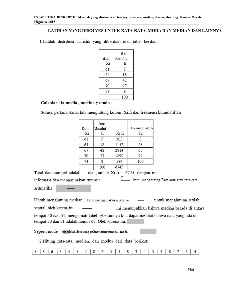 Rata-rata, Median, dan Modus dalam Statistik | PDF