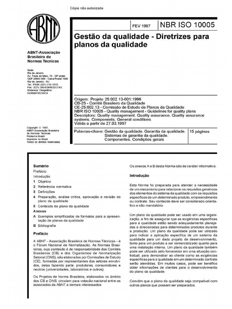 Quality Plan Guidelines NBR ISO 10005 | PDF | Verification And ...