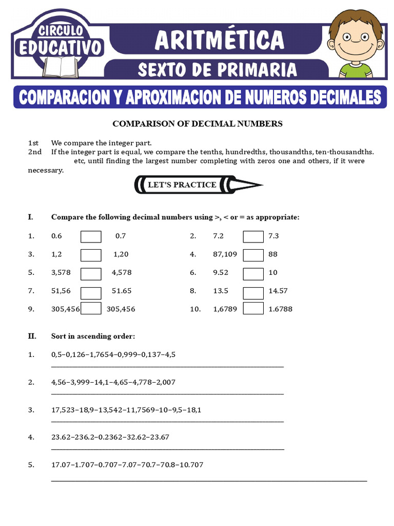 Comparing and Ordering Decimal Numbers | PDF | Numbers | Decimal