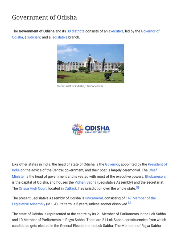 Government Structure of Odisha | PDF | Government | Separation Of Powers