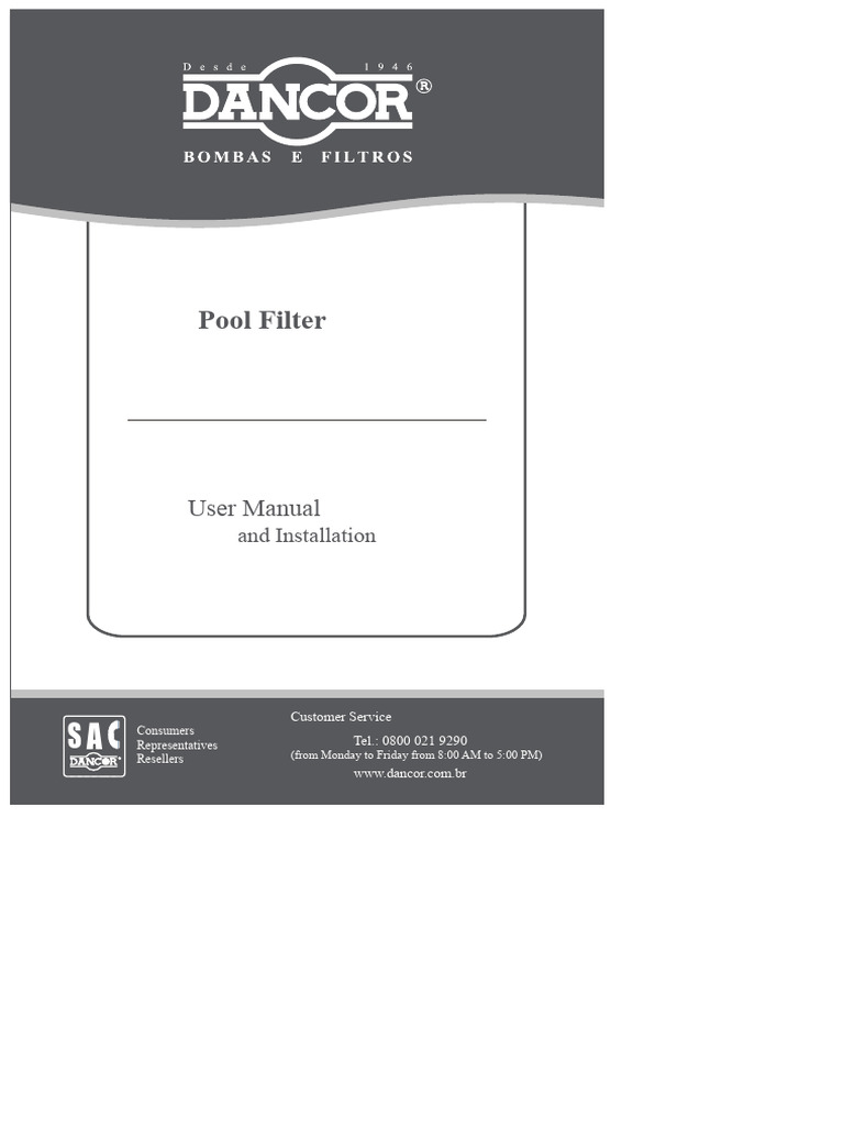 Pool Filter Manual | PDF | Pump | Filtration