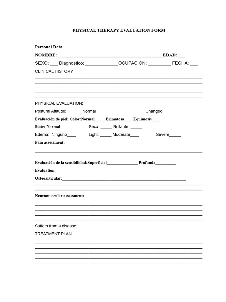 Physiotherapy Evaluation Sheet PDF | PDF