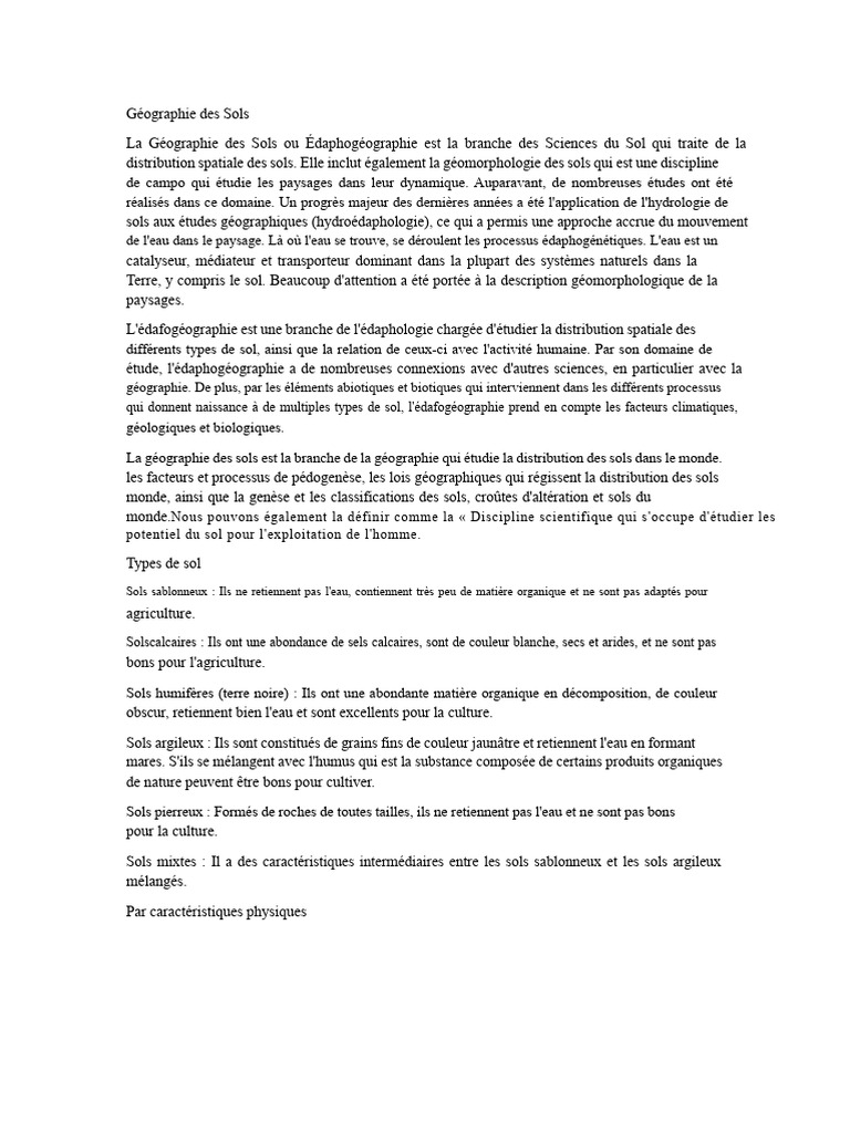 Géographie des sols : types et caractéristiques | PDF | Sol (pédologie ...
