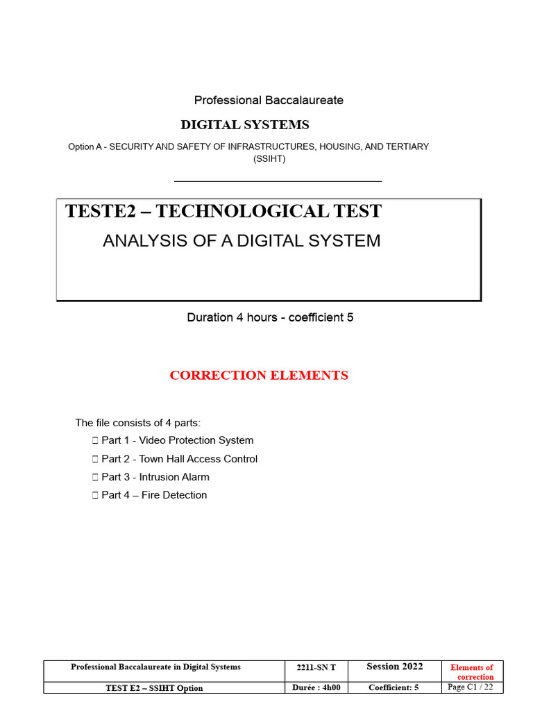 Test E2 Bac Pro SN New Caledonia 2022 Ssiht Correction Elements | PDF ...