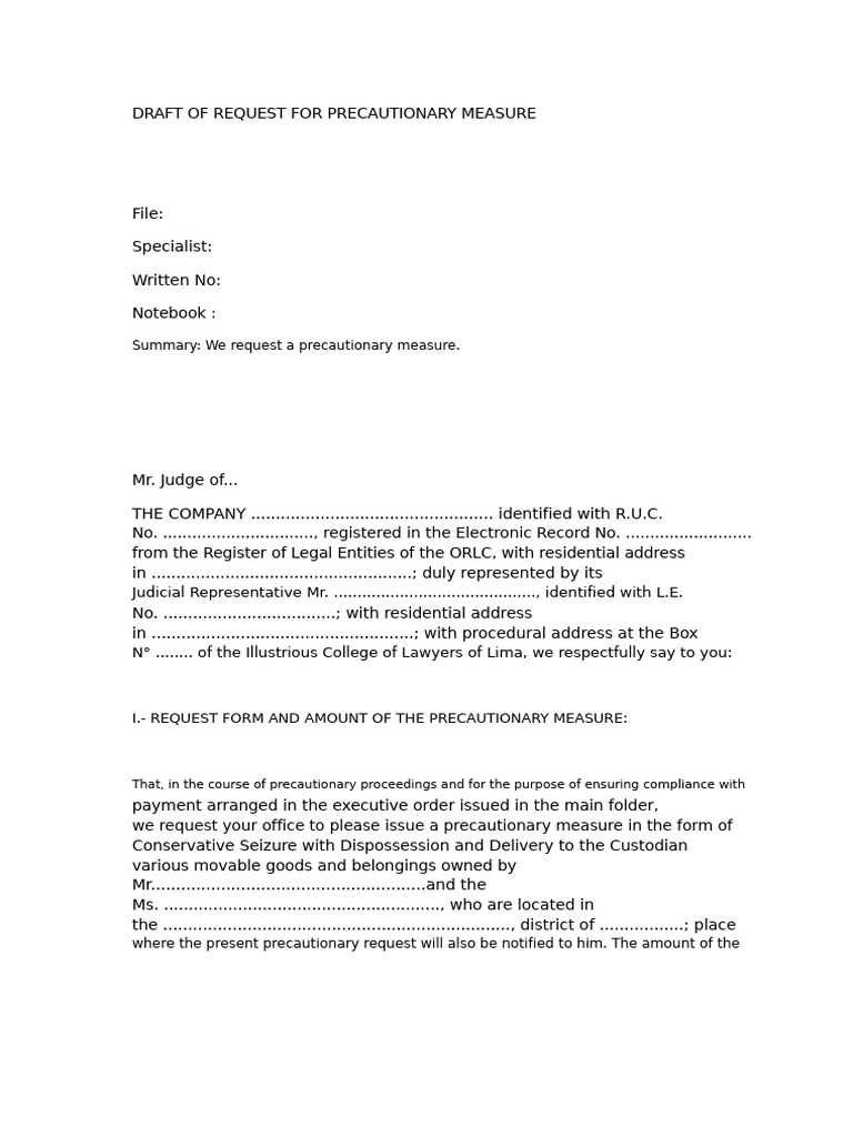 Request for Precautionary Measure Draft | PDF | Civil Law (Common Law ...