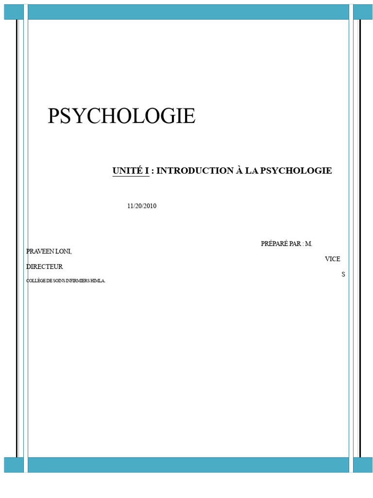 Introduction à la psychologie et méthodes d'étude | PDF | Psychologie ...