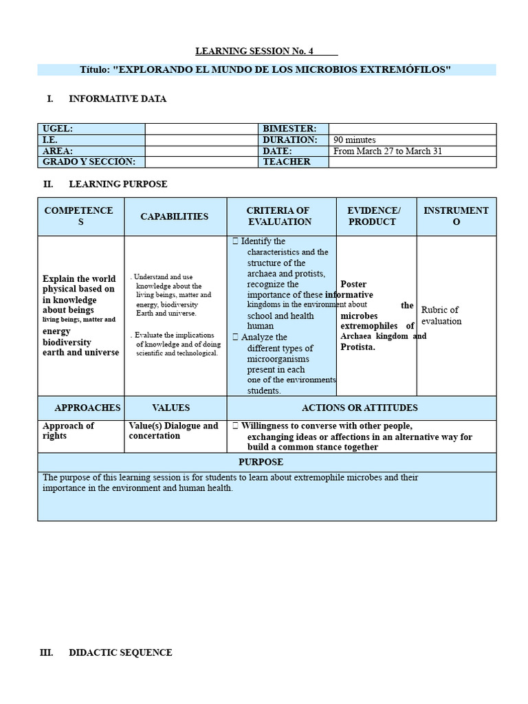 1st - LEARNING SESSION - 4TH GRADE | PDF | Cell (Biology) | Microorganism