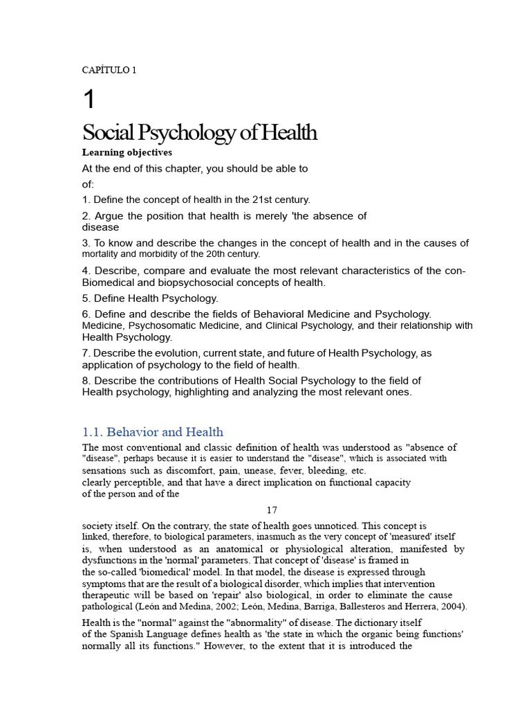 Manual of Social Psychology of Health Chapter 1 | PDF | Health ...