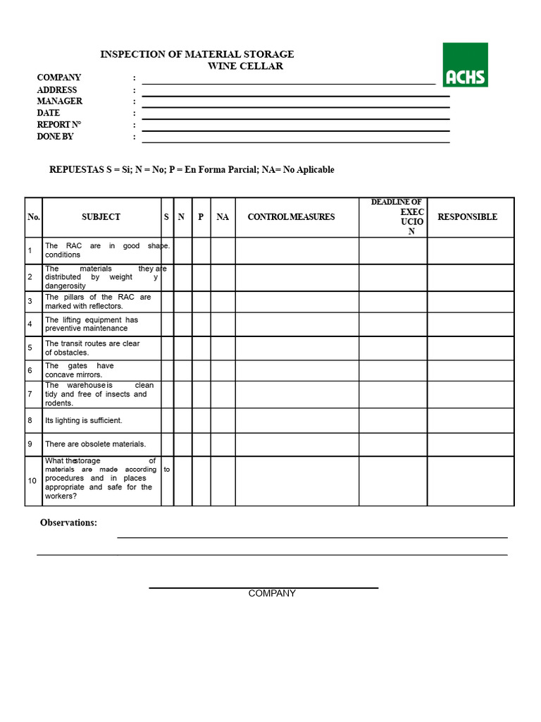 Material Storage Inspection Report | PDF