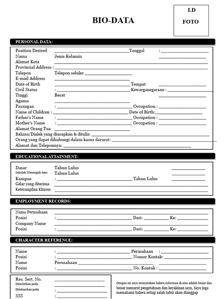 Format Bio-data Lengkap untuk Lamaran | PDF