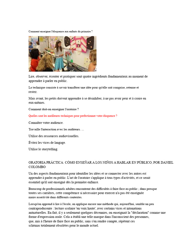 Enseigner l'éloquence aux enfants | PDF | Apprentissage | Dettes