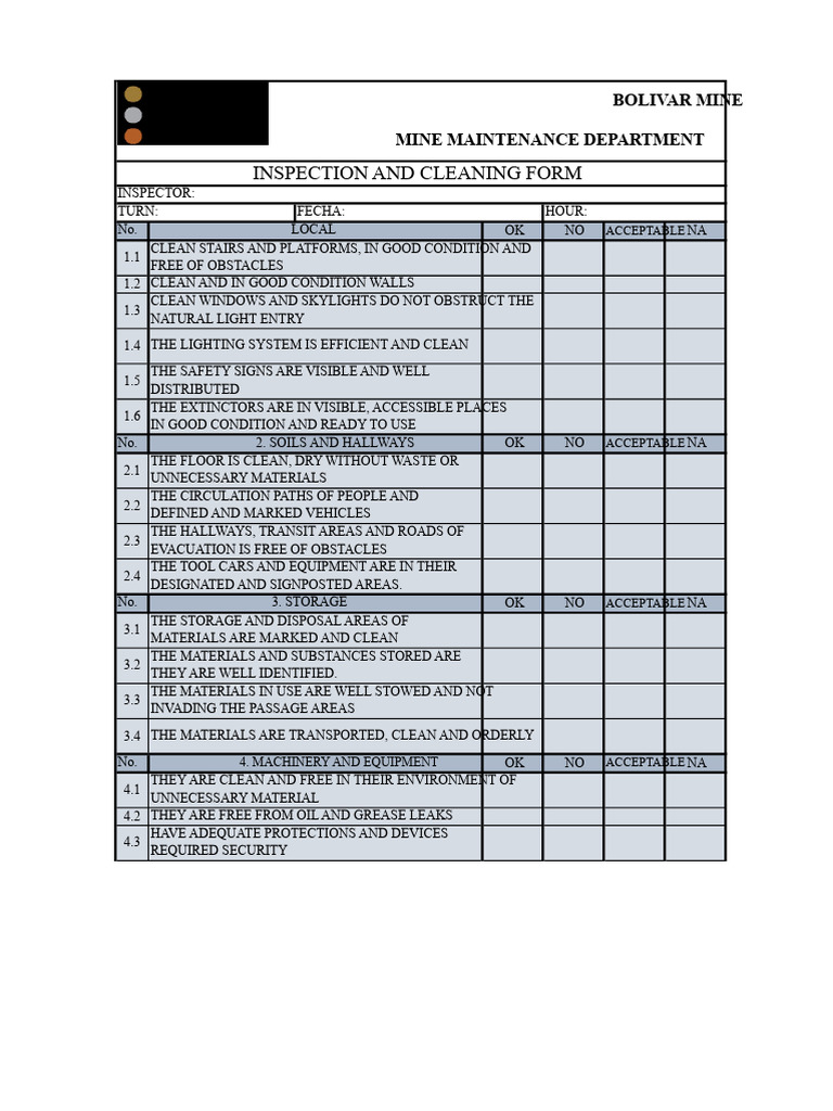 Bolivar Mine Maintenance Inspection Form | PDF