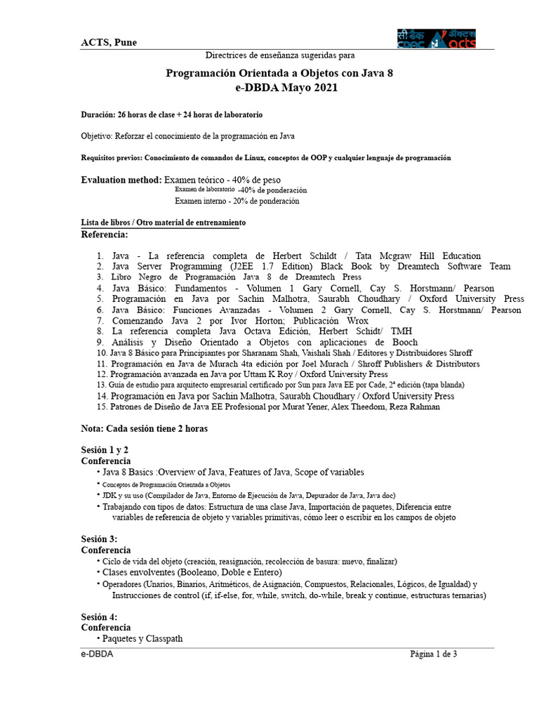 CDAC DBDA Sílabo | PDF | Java (lenguaje de programación) | Programación ...