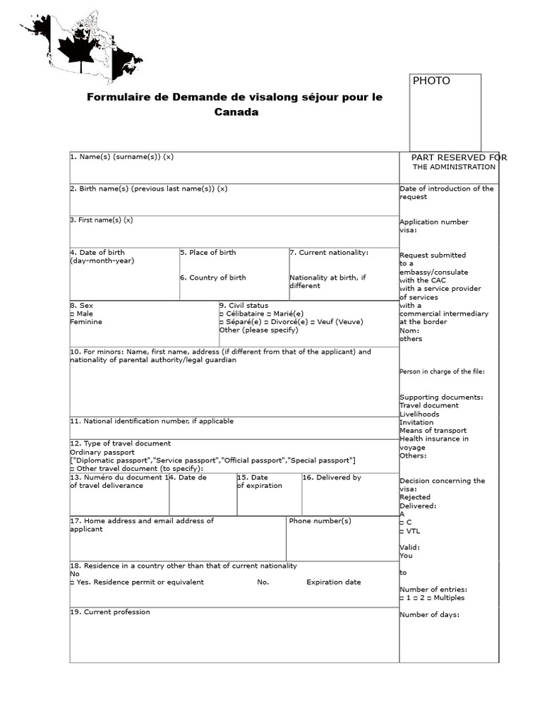Canada Long-Stay Visa Application Form | PDF | Travel Visa | Government ...
