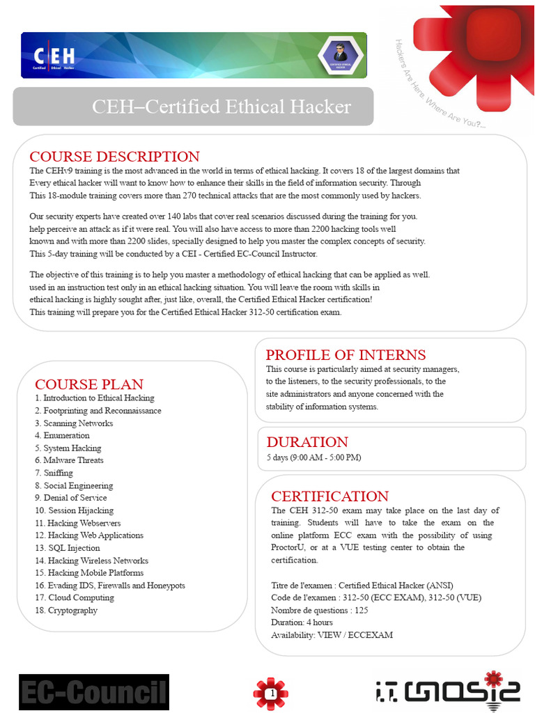 CEH Certified Ethical Hacker: Course Description | PDF | Security ...