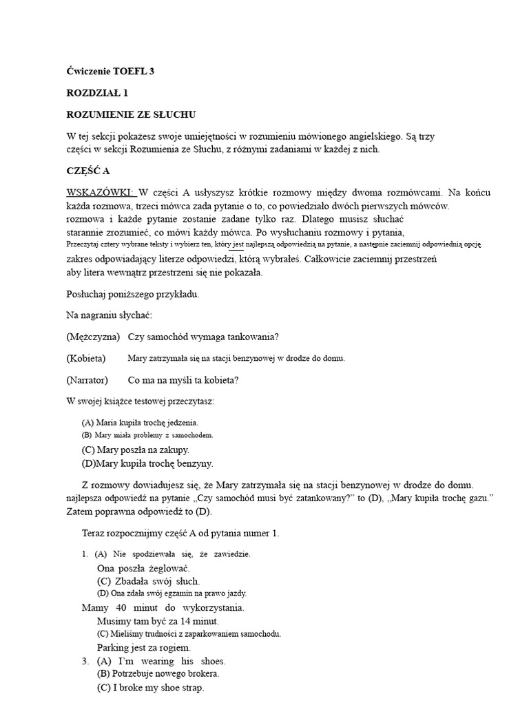 Ćwiczenia TOEFL 3 ZADAŃ | PDF