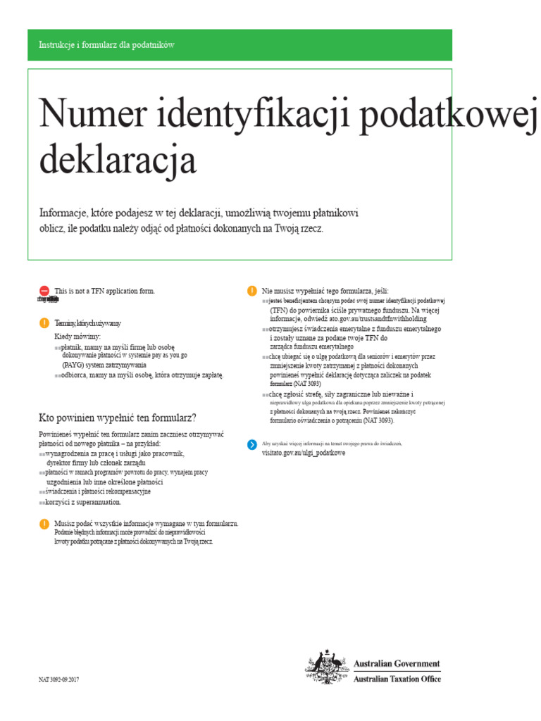 Formularz Deklaracji TFN | PDF