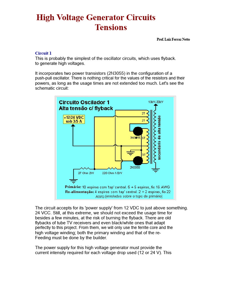 High Voltage Generator Circuit | PDF | Capacitor | Inductor