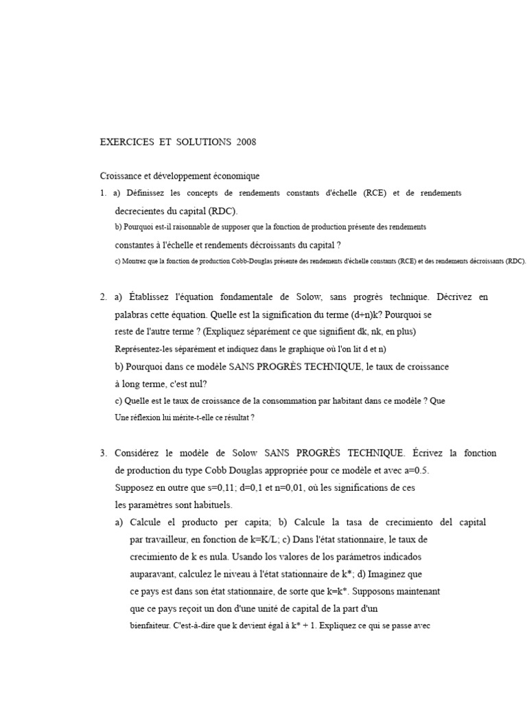 Exercices sur la croissance économique 2008 | PDF | Croissance ...