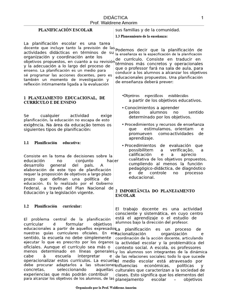 Planificación Escolar y Curricular Efectiva | PDF | Enseñando | Plan de ...