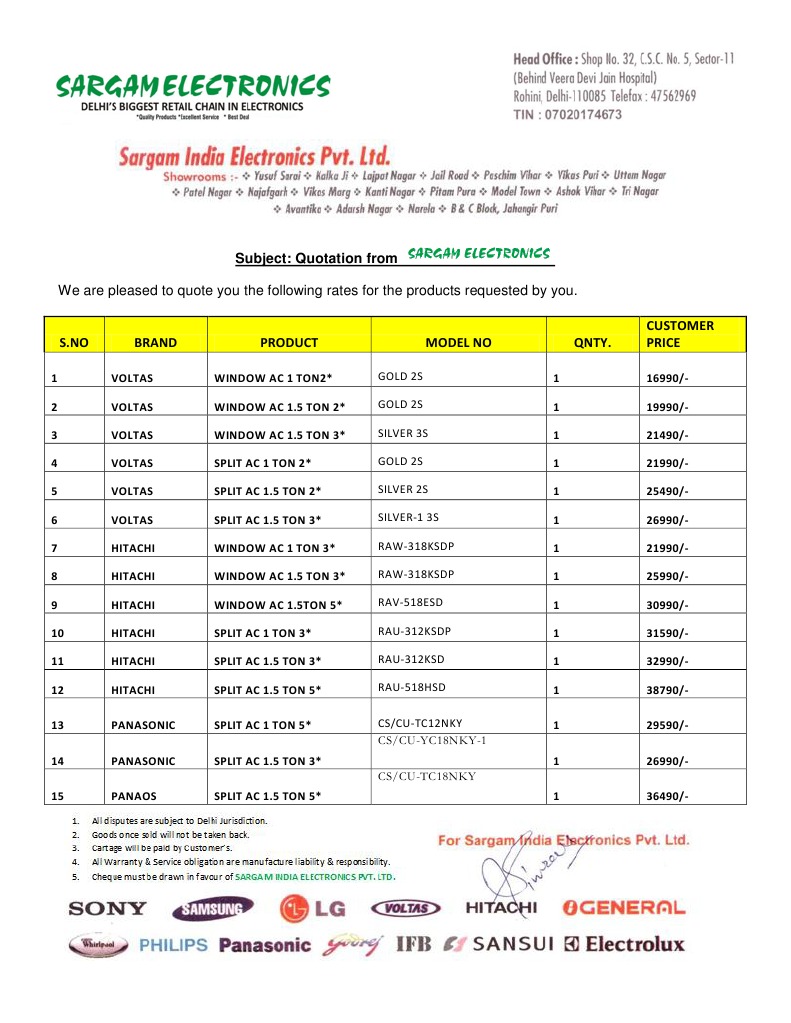 Air Conditioner Price Quotation | PDF