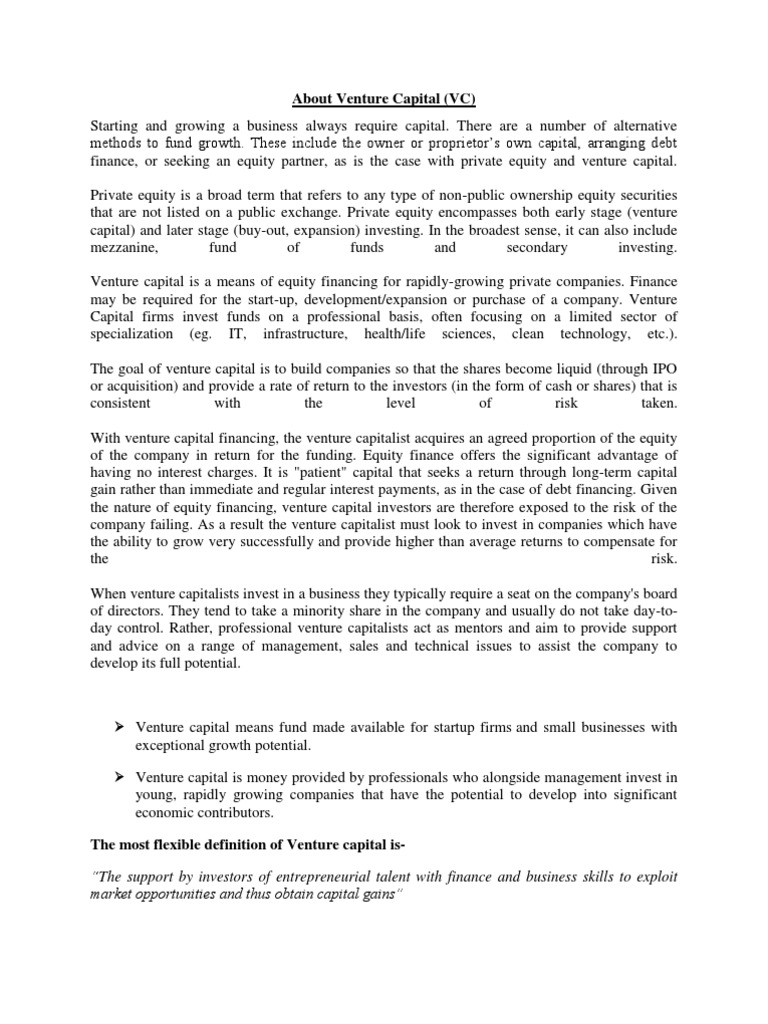 About Venture Capital | PDF | Venture Capital | Corporate Finance