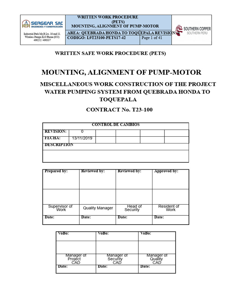 L9t23100-Pet17-042 Assembly, Motor-Pump Alignment | PDF | Safety ...
