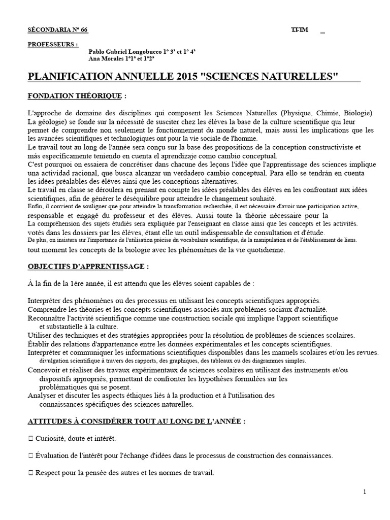 Planification annuelle en sciences 2015 | PDF | Science | Sciences ...