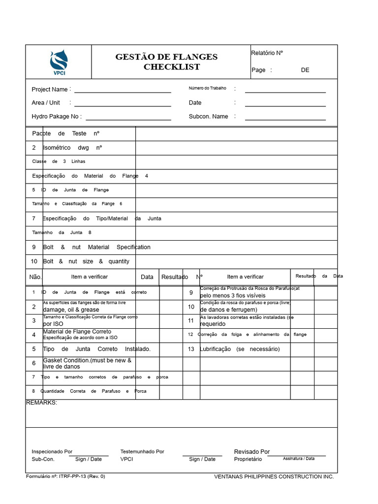 Checklist de Gestão de Flanges | PDF | Parafuso | Engenharia Mecânica