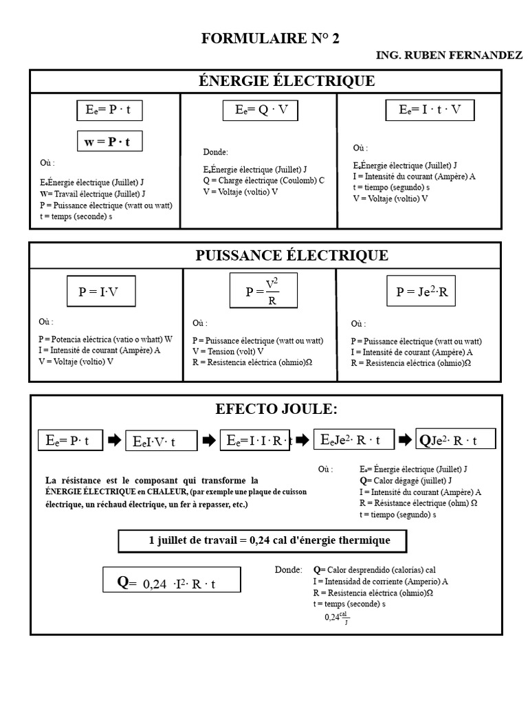 Formules de l'énergie électrique et puissance | PDF | Puissance ...