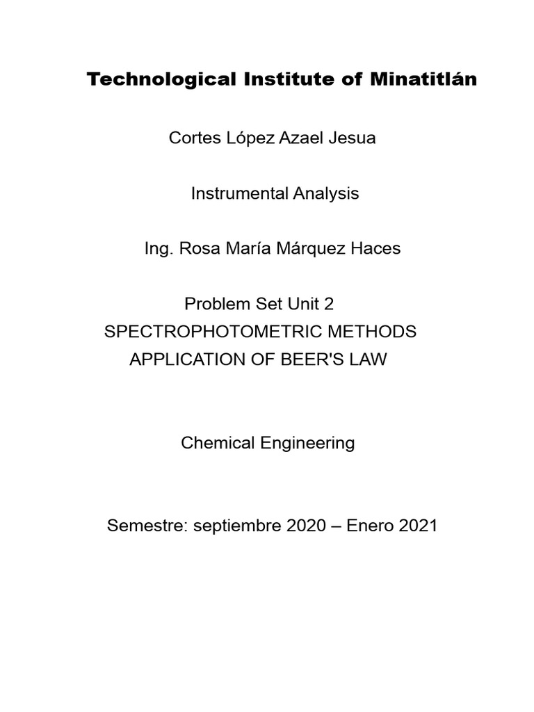 Problems SPECTROPHOTOMETRIC METHODS | PDF | Spectrophotometry | Absorbance