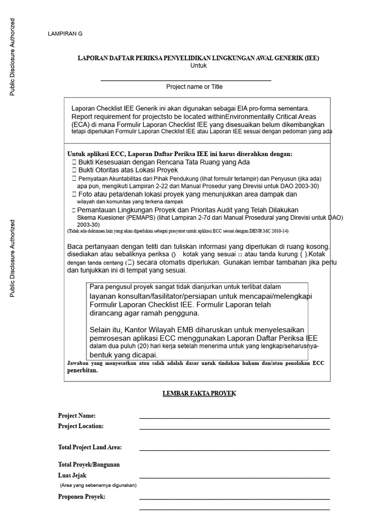 Laporan Checklist IEE untuk Proyek ECA | PDF
