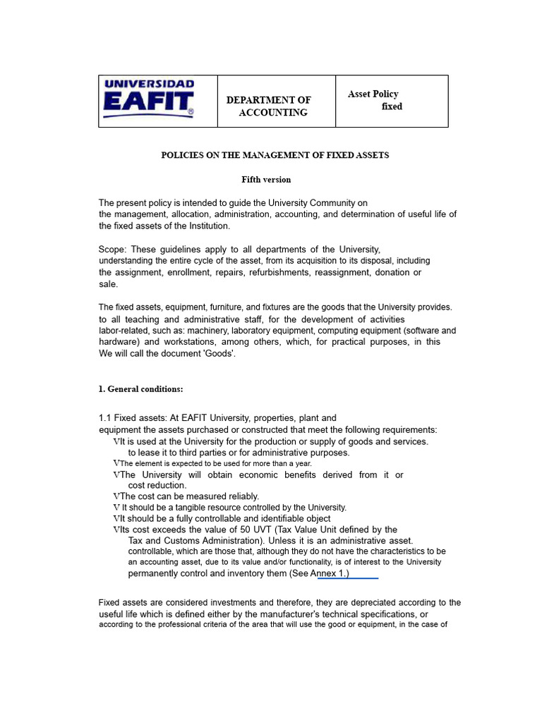 Fixed Asset Management Policy Guide | PDF | Depreciation | Fixed Asset