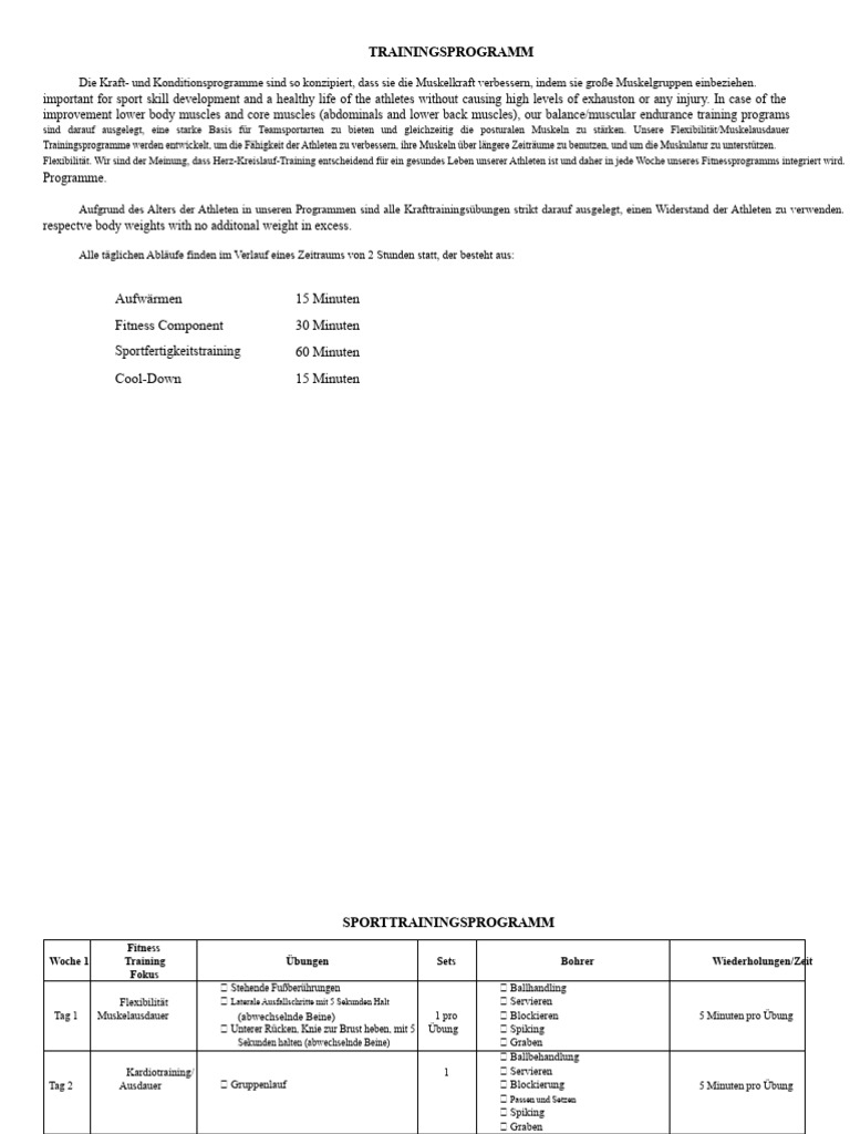 Trainingsmatrix Im Volleyball | PDF