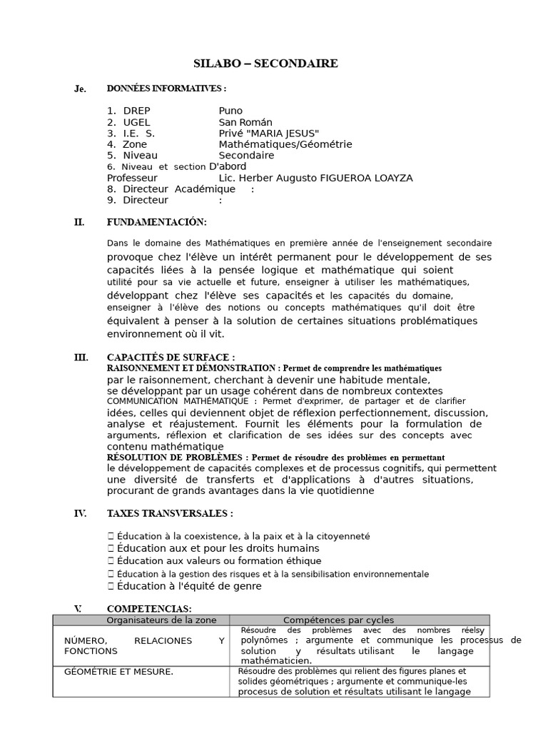 Programme de Mathématiques Secondaire | PDF | Mathématiques | Zone