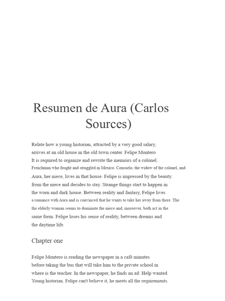 Aura by Carlos Fuentes Summary | PDF