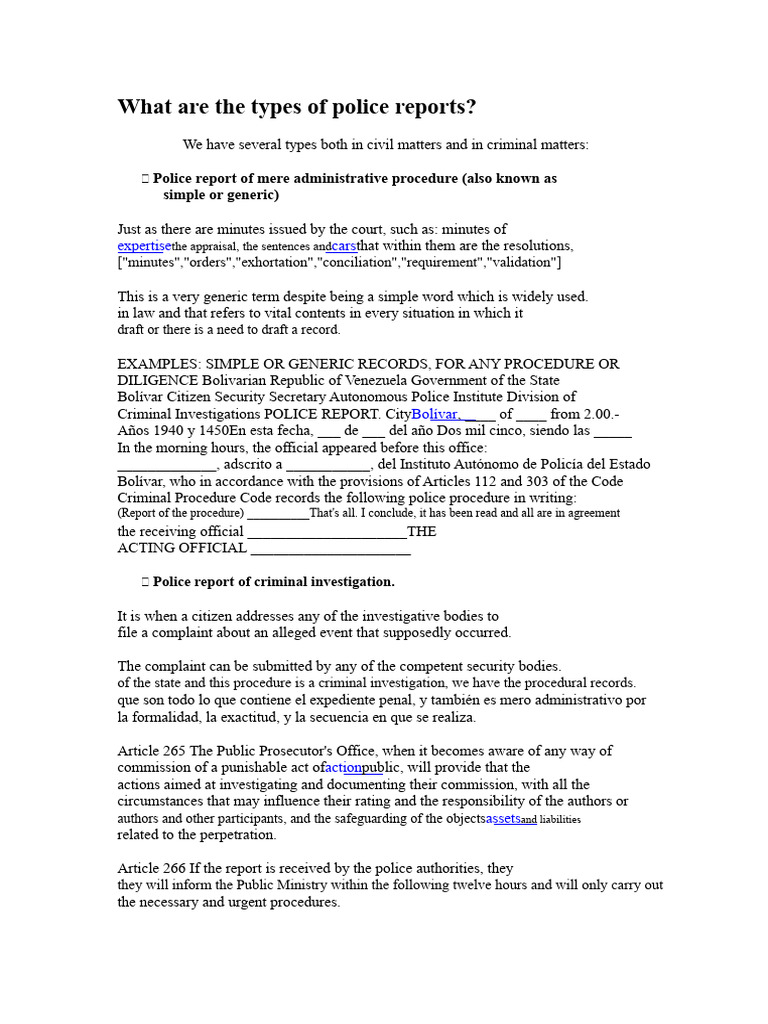 What Are The Types of Police Reports? | PDF | Arrest | Police