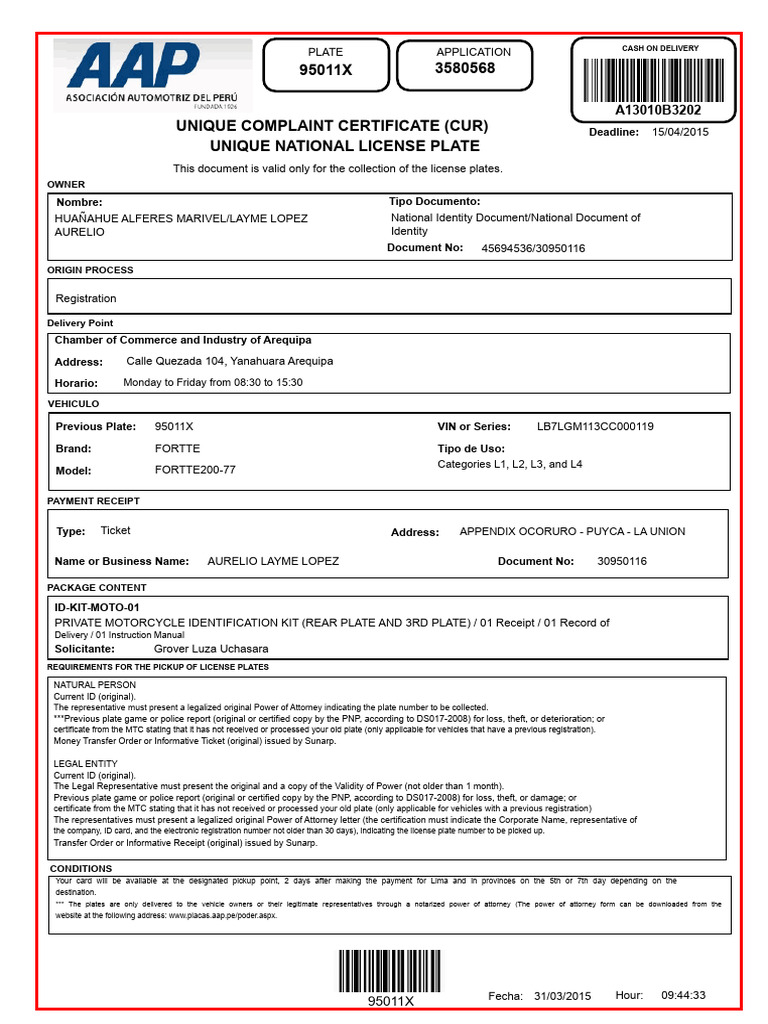 Unique Claim Certificate 3238010 | PDF | Vehicle Registration Plate ...