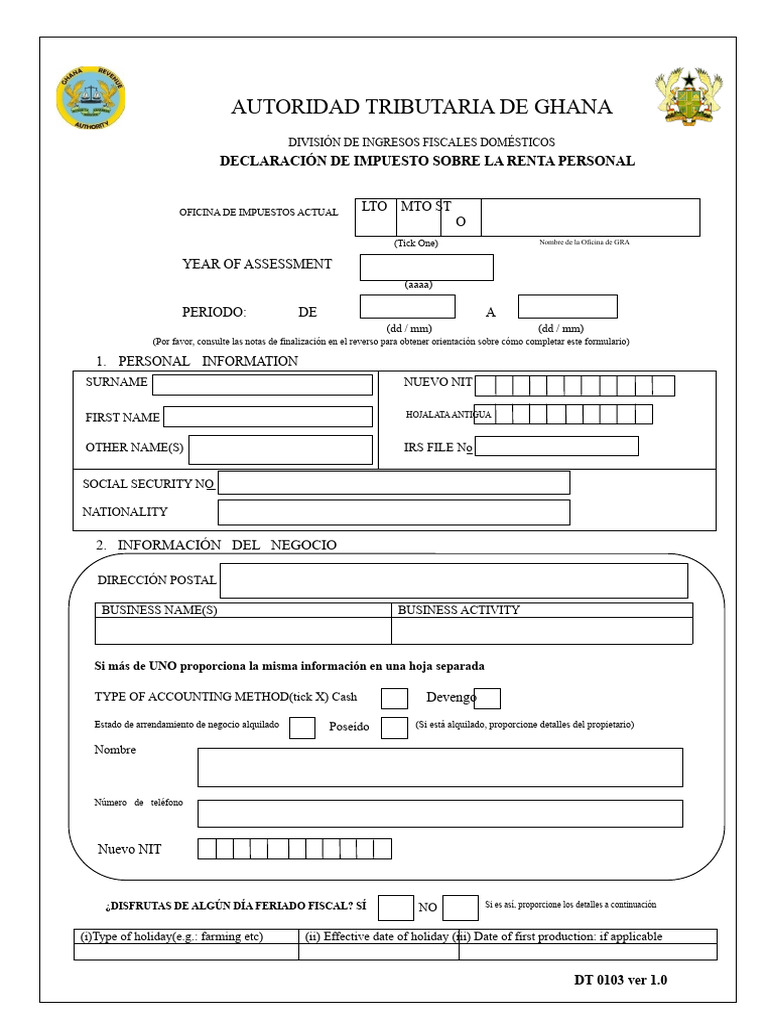 DT - 0103 - Formulario de Declaración de Impuestos Sobre La Renta ...