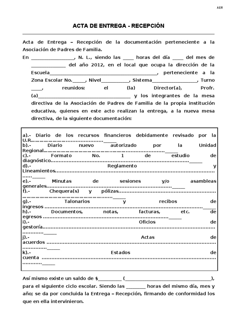 Acta de entrega  recepción