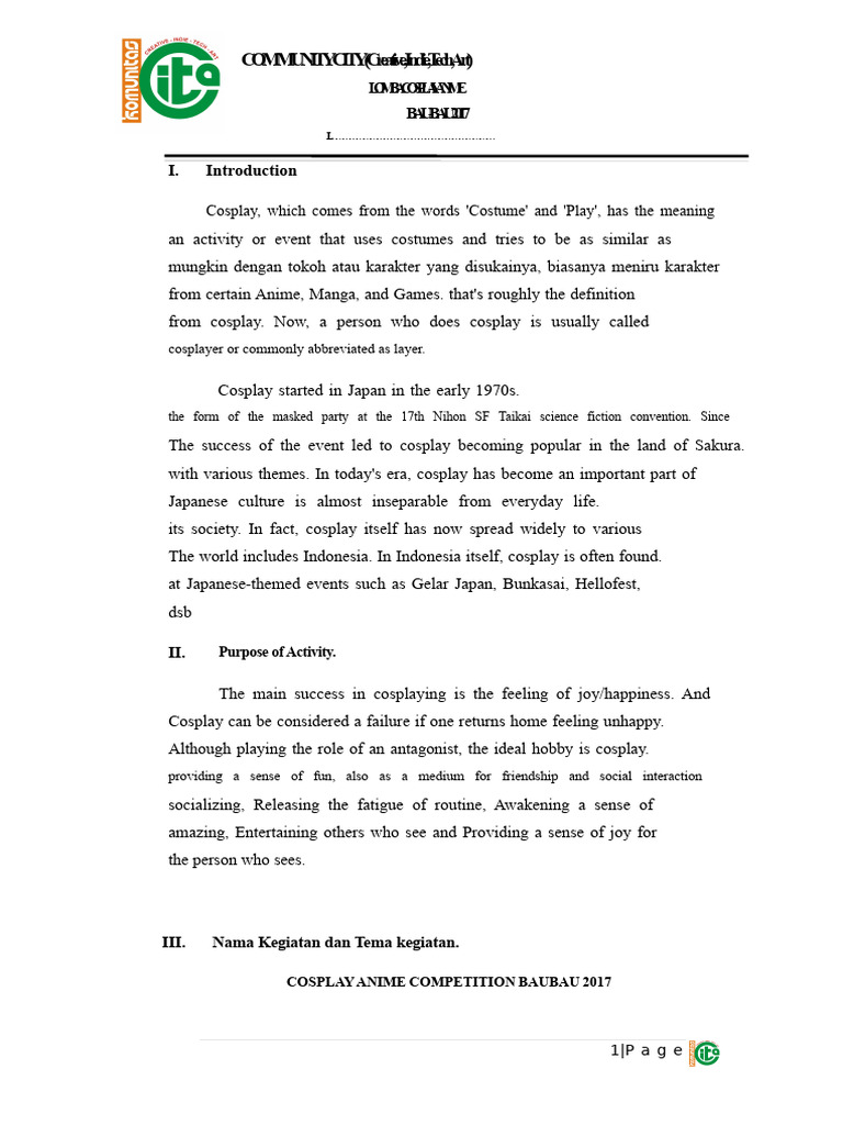 Cosplay Proposal | PDF | Cosplay