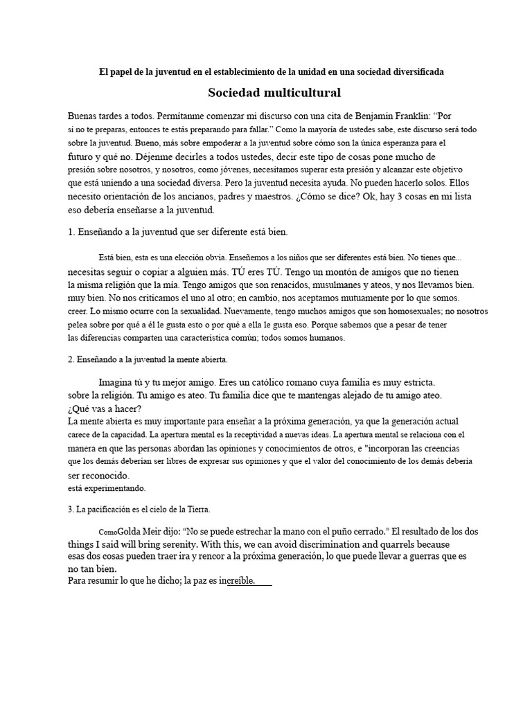 El Papel de La Juventud en El Establecimiento de La Unidad en Una ...