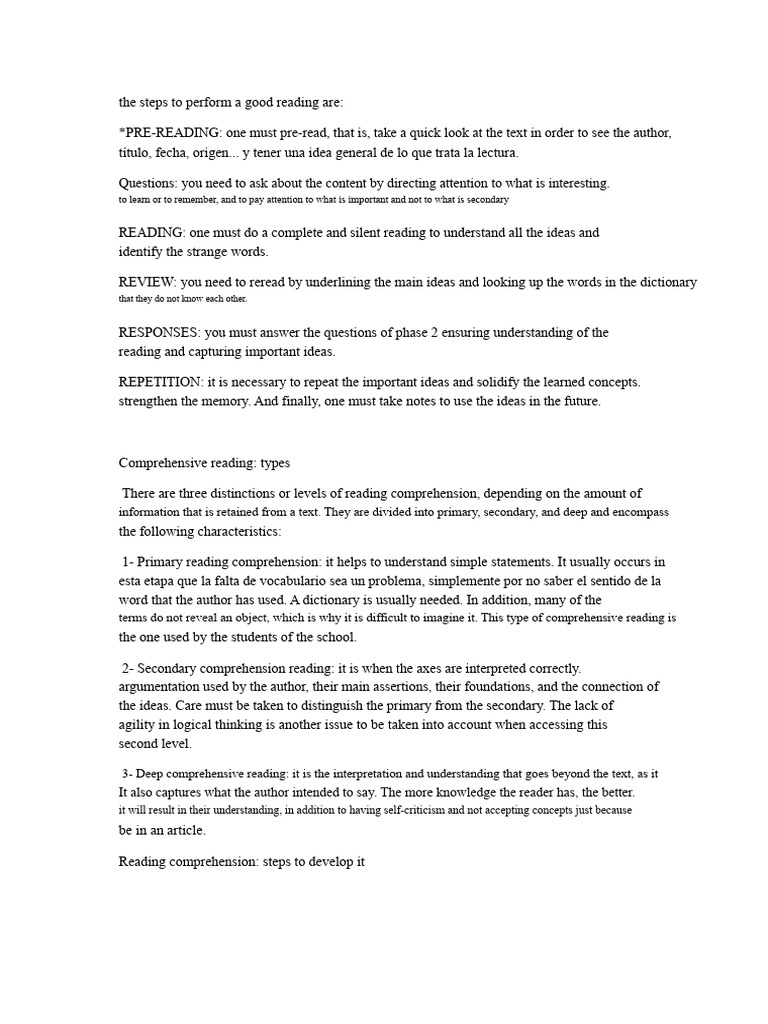 Steps for Effective Reading Comprehension | PDF | Reading Comprehension ...