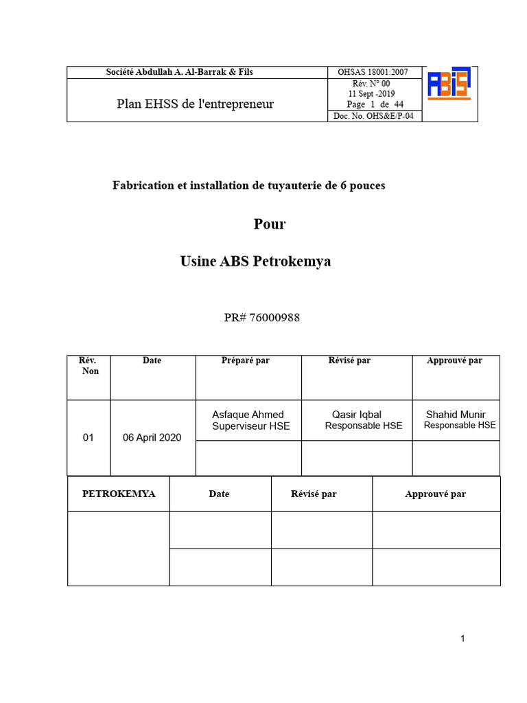 Plan de sécurité EHSS pour Petrokemya | PDF | Feu de circulation ...